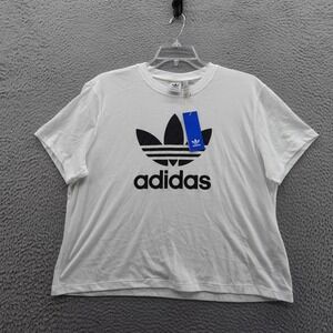 Adidas Originals Trefoil Boxy Tee Shirt Large White Womens Casual Oversized NWT‎